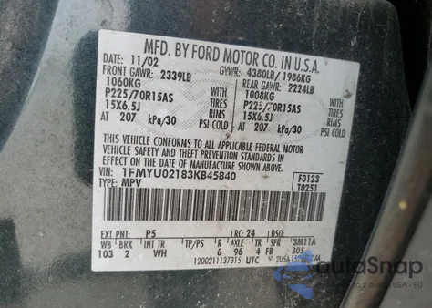 2003 Ford Escape Xls from USA, damaged, VIN 1FMYU02183KB45840